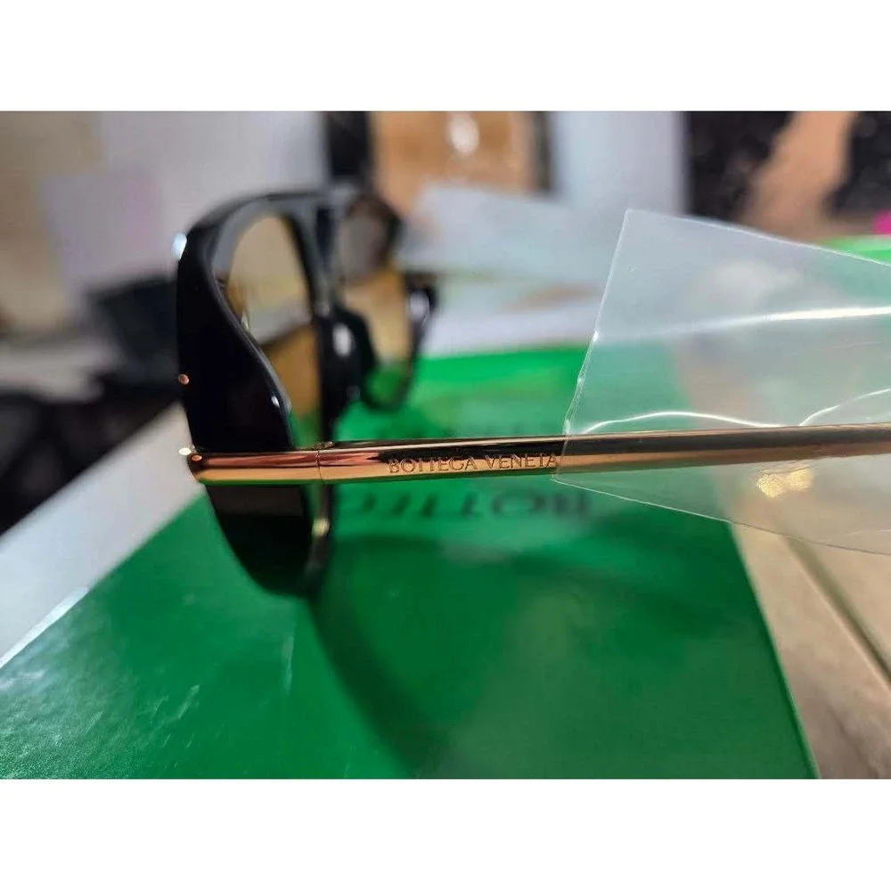 Bottega Veneta BV1273S Black Aviator Sunglasses Gold Temples Grey Shaded Lens